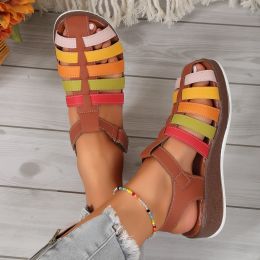 Round Toe Wedge Buckle Color Matching Women's Sandals