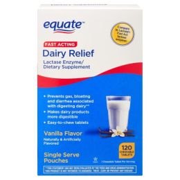 Equate Dairy Relief Chewable Tablet Dietary Supplement;  Vanilla Flavor;  120 Count