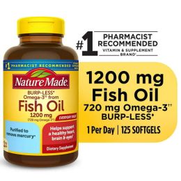 Nature Made Burp Less Omega 3 Fish Oil 1200 mg Softgels;  Fish Oil Supplements;  125 Count